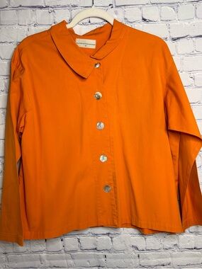 Eleven Stitch Design Orange Oversized Lagenlook Boho Cotton Shirt Jacket M